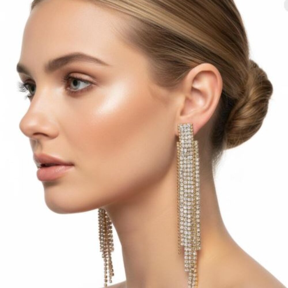Jackie Mack Gold Crystal Fringe Earrings | NWT | MSRP $98